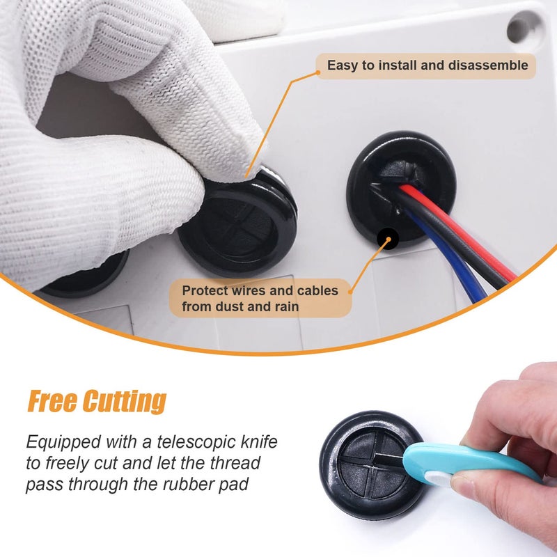mankk 53Pcs Rubber Grommet Kit,6 Size (5/8" 13/16" 7/8" 1" 1-3/16" 1-1/2") Drill Hole Round Double Sided Rubber Hole Plug with Retractable Box Knife for Protecting Cable Wire M-119 - Image 4